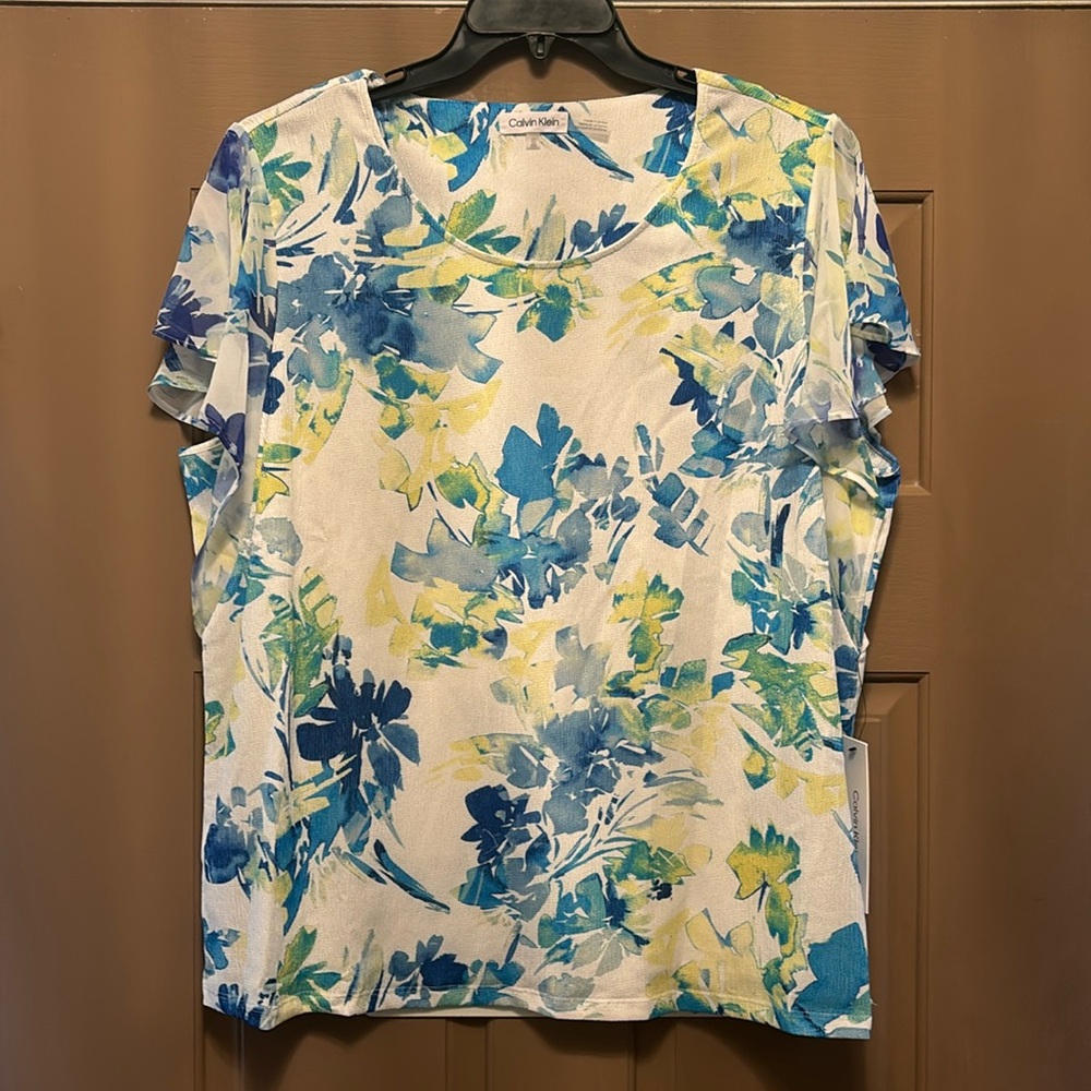 NWT Calvin Klein Women's Ruffle Sleeve Knit T Shirt size 2X